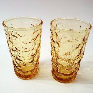 Anchor Hocking Lido Milano Juice Glasses Desert Honey Crinkle set of 2 vintage